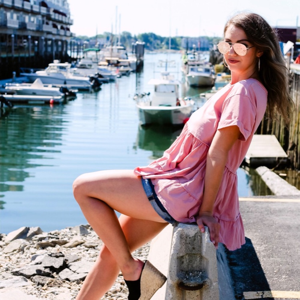 Basic Pink Ruffled Tee - Picture 2 of 3